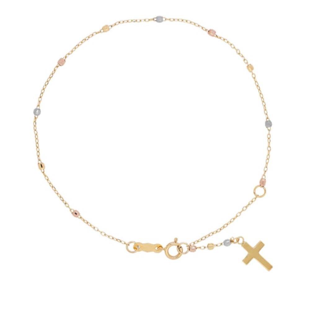 14k Tri-color Cross Bracelet